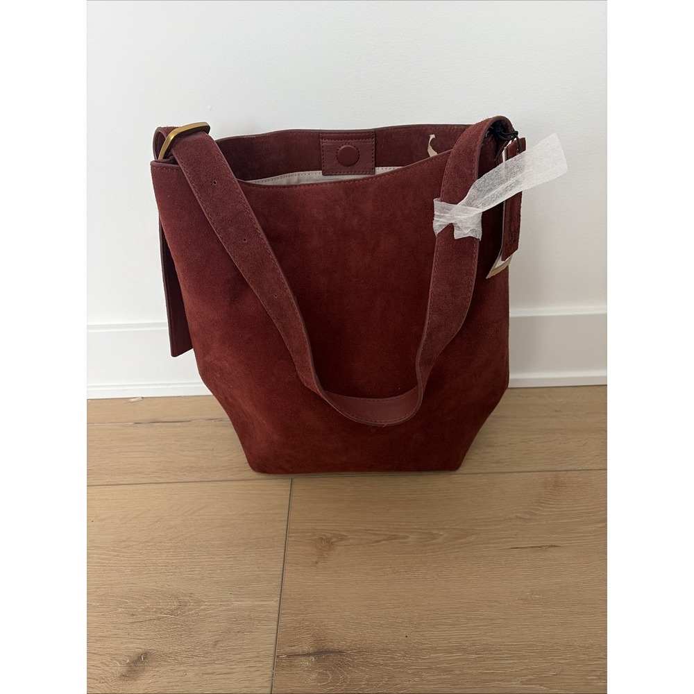 Margot New York Kaye Bucket Tote Suede Minimalist Bag Burgundy Purse New w/ Tag